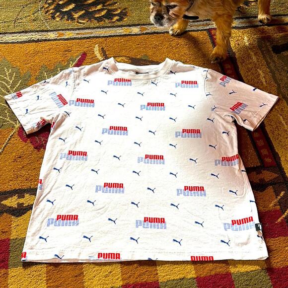 Puma Red and White Short Sleeve Tee with Crew Neck - Picture 1 of 6